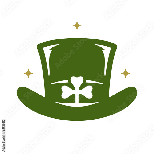 St Patrick's Day lucky leprechaun hat with clover shamrock green vintage icon vector illustration