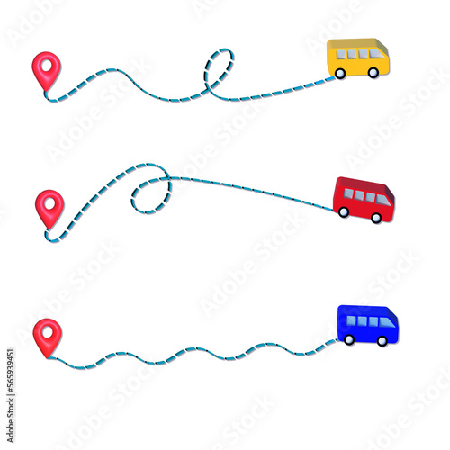 Abstract 3D icon with black bus route line on white background for concept design. Abstract background. Travel concept. Vector illustration.	