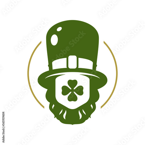 Saint Patrick's Day troll lucky Irish leprechaun portrait clover face hat vintage icon vector flat