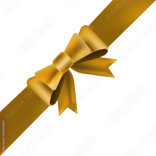 Realistic gold bow and ribbon isolated on transparent background. Template for brochure or greeting card. Vector illustration	
