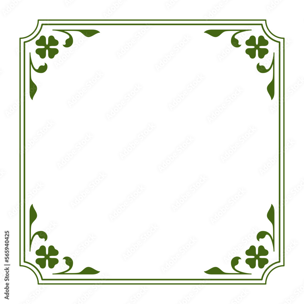 Saint Patrick's Day classic squared frame green clover leaf floral ornate vintage vector flat