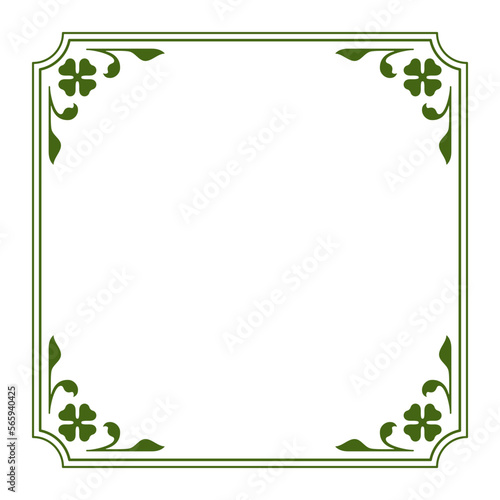 Saint Patrick's Day classic squared frame green clover leaf floral ornate vintage vector flat