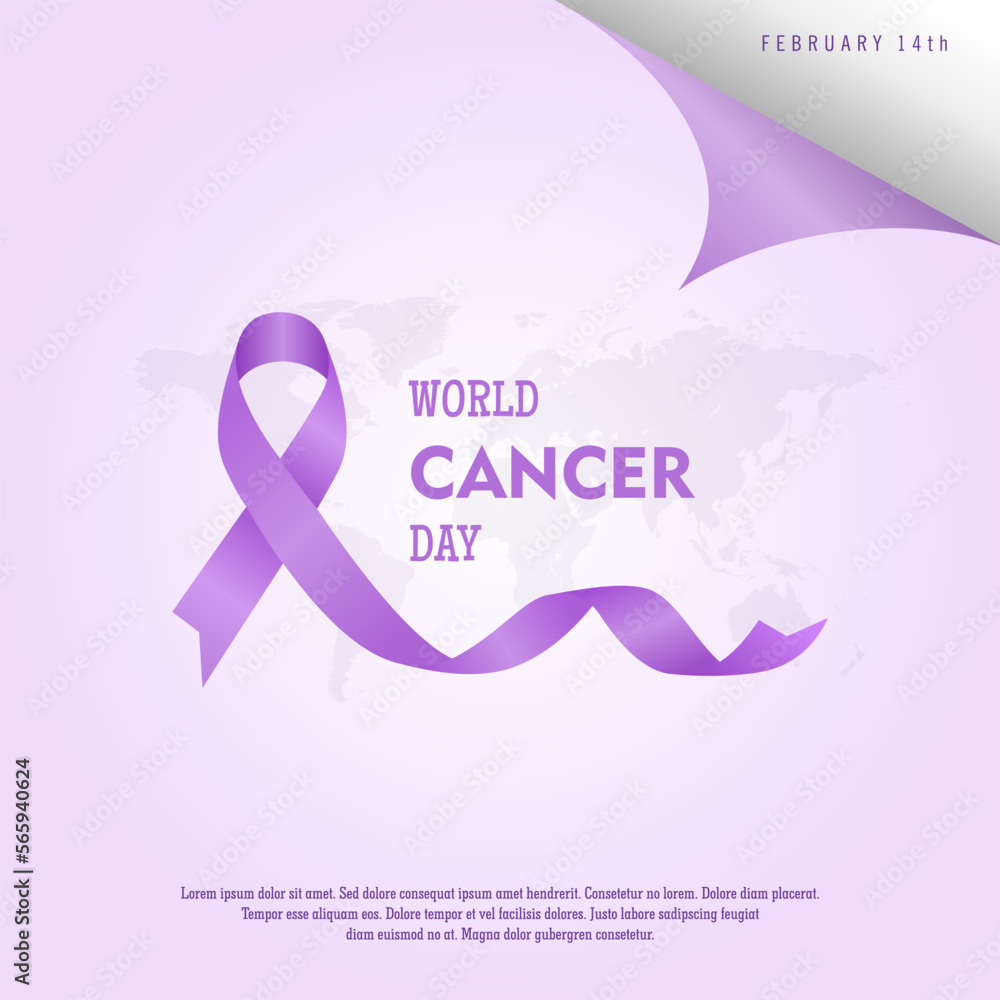 February 4, World Cancer Day. Lavender Ribbon with beauty color design