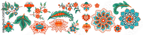 Classic Indian flower in decorative style for textile and prints, vector elements, vintage
