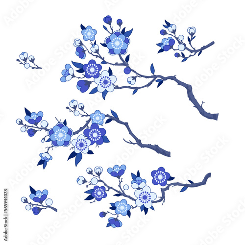 Set of Chinese painting elements, vector plum blossom branches