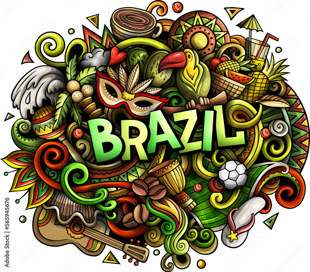 Brazil detailed lettering cartoon illustration