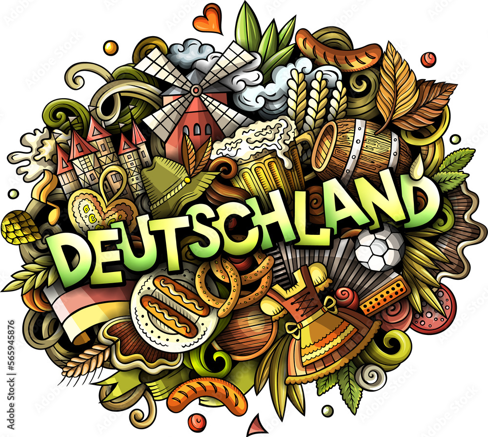 Deutschland detailed lettering cartoon illustration