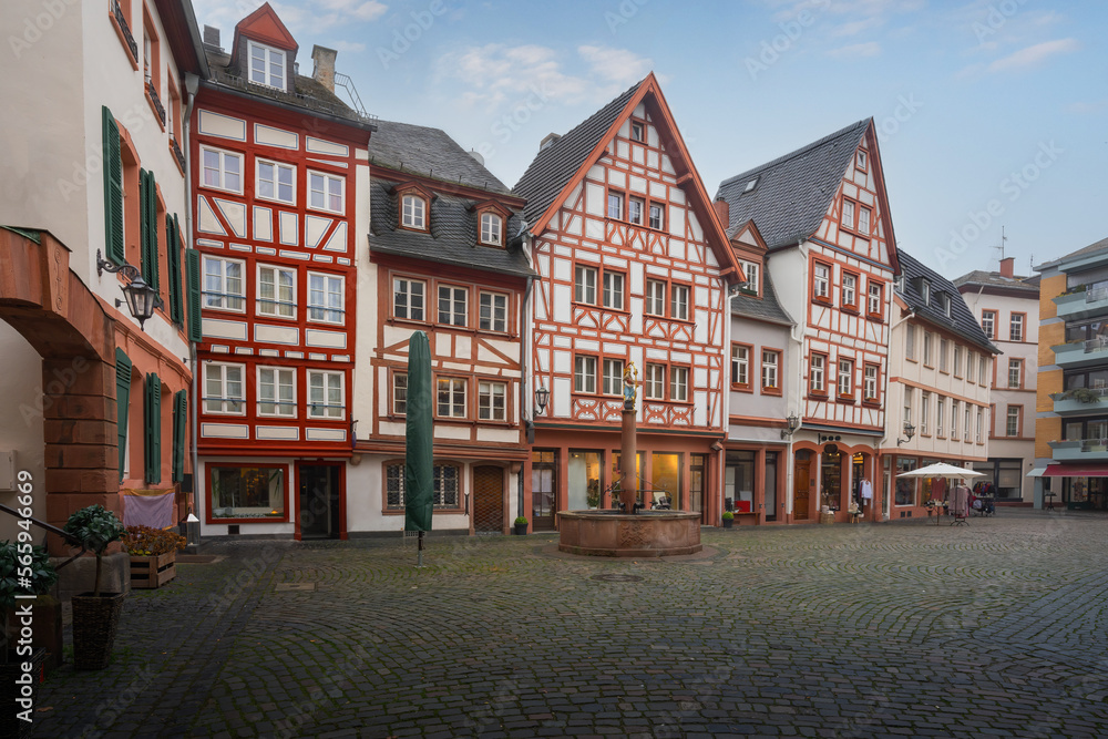 Obraz premium Kirschgarten Square with half-timbered buildings - Mainz, Germany
