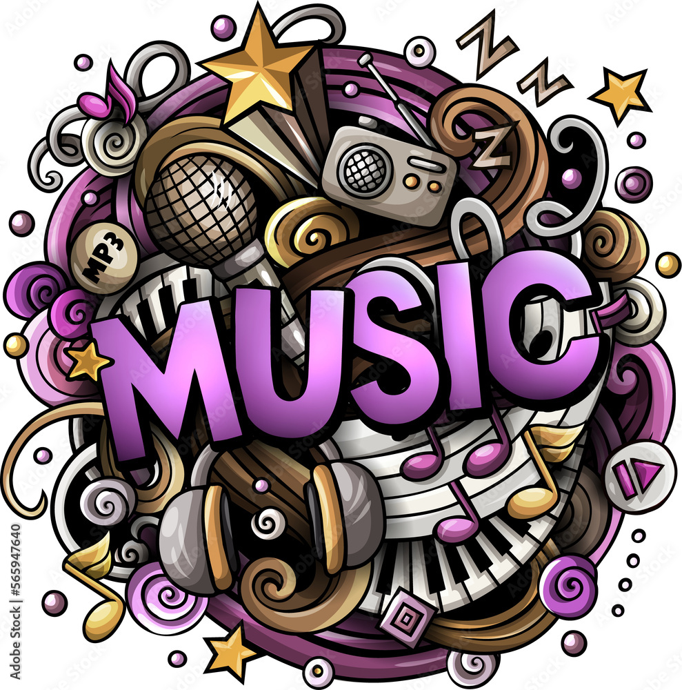 Music detailed lettering cartoon illustration