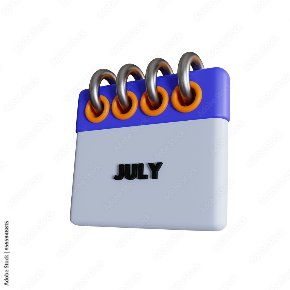 july month calendar isometric 3d illustration