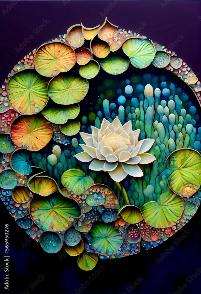 Generative AI abstract render of a lily pond Generative AI abstract render of a lily pond
