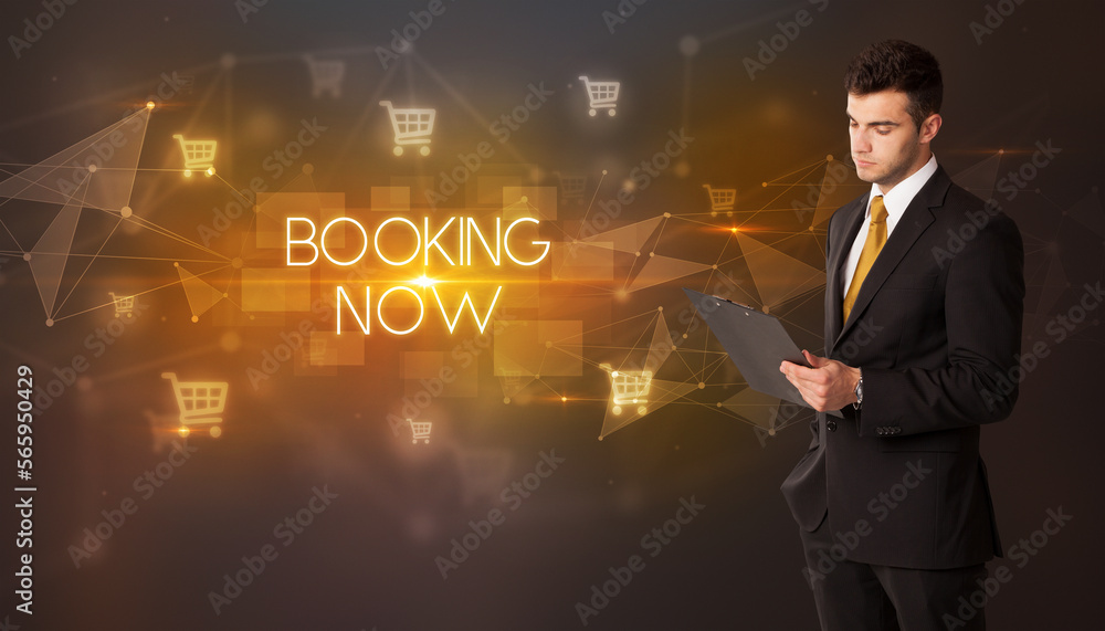 Businessman thinking about shopping concept Businessman thinking about shopping concept