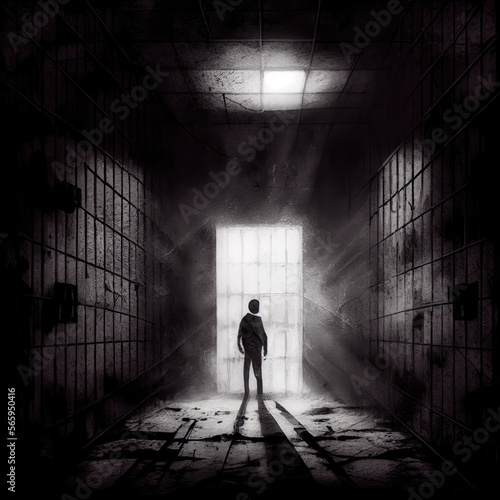 silhouette of a person in a prison cell - By Generative AI