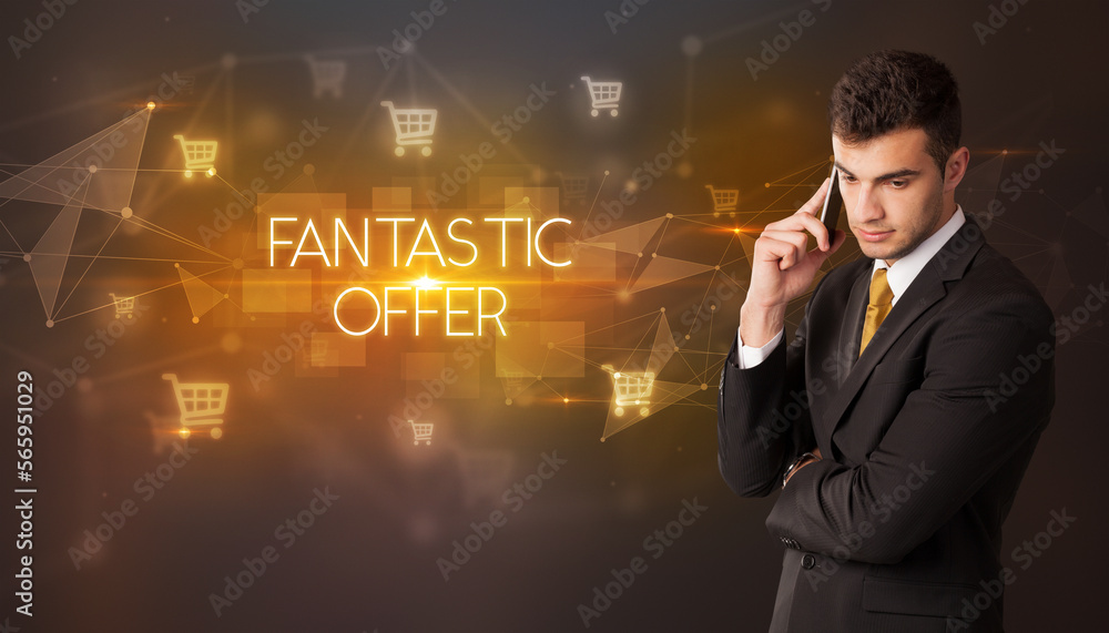 Businessman thinking about shopping concept Businessman thinking about shopping concept