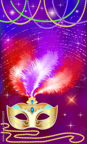 Illustration of a phone wallpaper with a masquerade mask and beads