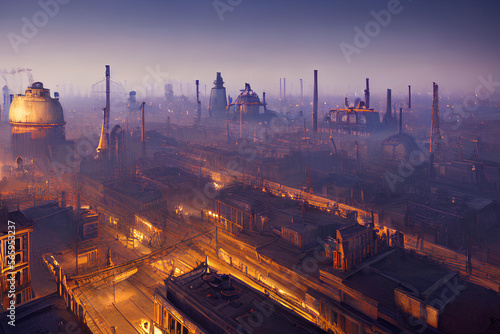 Steampunk City With Industries and Trains 0- Background for Level Design, RPG and Indie Games (AI) photo