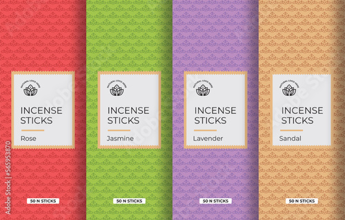 Aroma Home Fragrance Sticks Label Design Incense Sticks Packaging Design Abstract Vector Flower Pattern for Label Box Template. Rose Aroma, Jasmine Fragrance Label, Lavender Incense Label Sandal wood