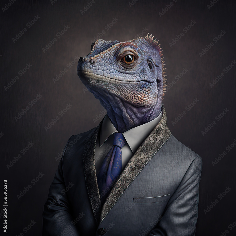 Portrait of a agama lizard dressed in a strict business suit, ai Portrait of a agama lizard dressed in a strict business suit, ai