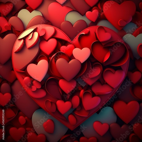 Valentine's day background with red hearts - Generative AI, romantic, special date, love