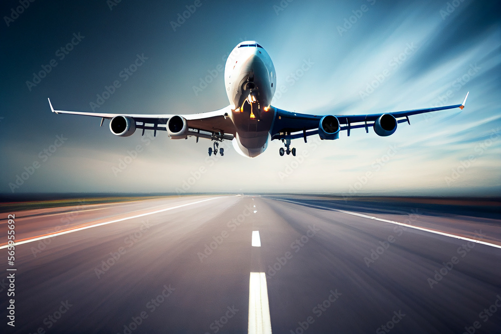 Bei Welcher Geschwindigkeit Hebt Ein Flugzeug Ab Ein Flugzeug hebt von der Startbahn am Flughafen ab - Generative Ai