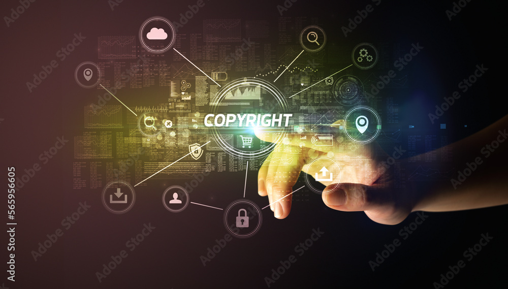 Hand touching cybersecurity button concept Hand touching cybersecurity button concept