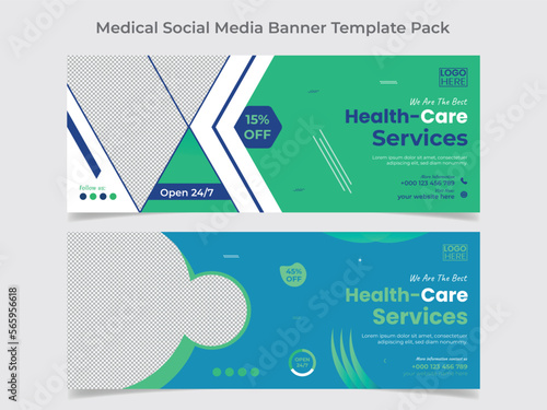 Medical healthcare web banner design and social media cover design template