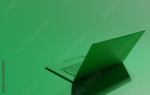 3D illustration of a green laptop