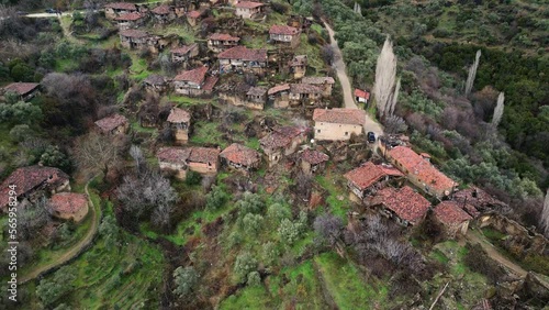 Drone Footage of Abandoned Lubbey Village in Izmir, Turkey photo