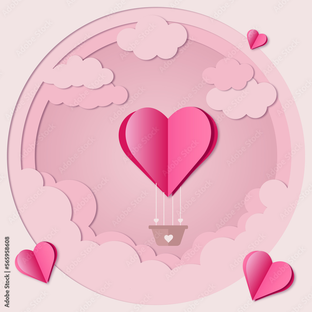 Pink cloudy Paper cut Valentine