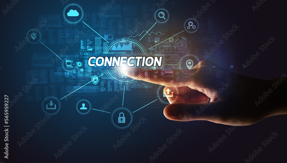 Hand touching cybersecurity button concept Hand touching cybersecurity button concept