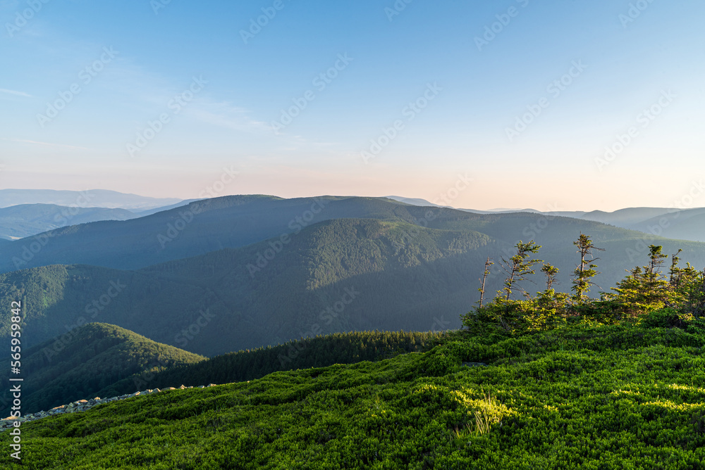 View from Bridlicna hora hill in Jeseniky mountains in Czech republic
