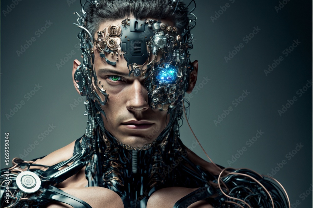 An advanced cyborg, with its robotic parts enhancing and augmenting the ...