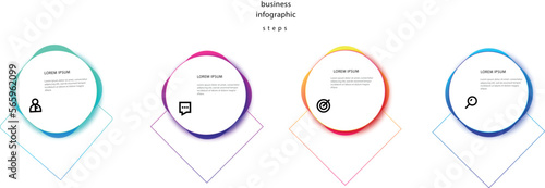 Concept of arrow business model with 4 successive steps. Four colorful graphic elements. Timeline design for brochure, presentation. Infographic design layout