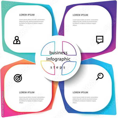 Concept of arrow business model with 4 successive steps. Four colorful graphic elements. Timeline design for brochure, presentation. Infographic design layout