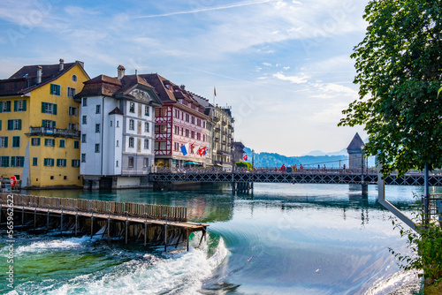 Obraz na płótnie Scenic summer aerial panorama of the Old Town medieval architecture in Lucerne, Switzerland w salonie