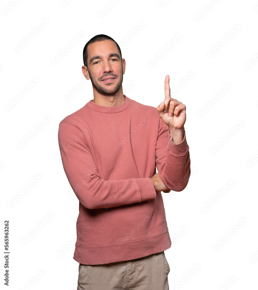 Young man making a number one gesture Young man making a number one gesture