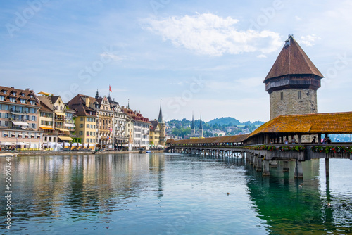 Scenic summer aerial panorama of the Old Town medieval architecture in Lucerne, Switzerland © Mislav