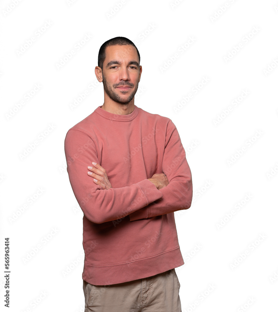 Satisfied young man with crossed arms gesture Satisfied young man with crossed arms gesture