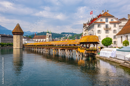 Obraz na płótnie Scenic summer aerial panorama of the Old Town medieval architecture in Lucerne, Switzerland w salonie