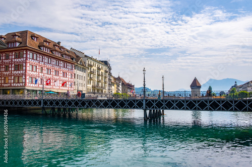 Obraz na płótnie Scenic summer aerial panorama of the Old Town medieval architecture in Lucerne, Switzerland w salonie