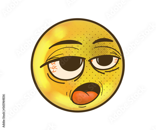 Part of a collection of hand-drawn emoticons, the ' tired' emoji is part of this unique series, featuring cute and quirky stamps, watercolor paint effects and emotive expressions.