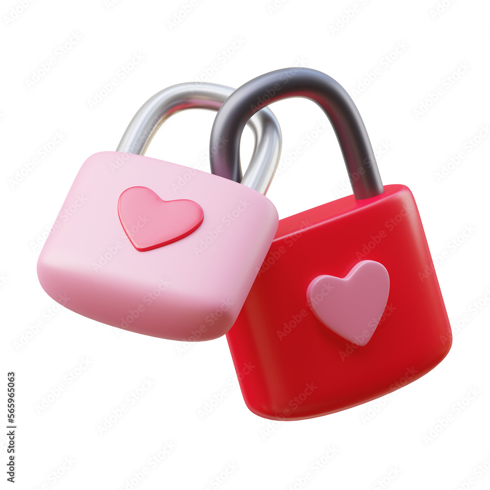 3D key lock, valentine's day, 3D rendering illustration 3D key lock, valentine's day, 3D rendering illustration