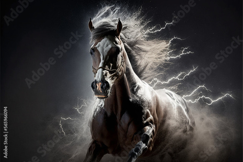 lightning background on Horse Rearing Up Generative AI