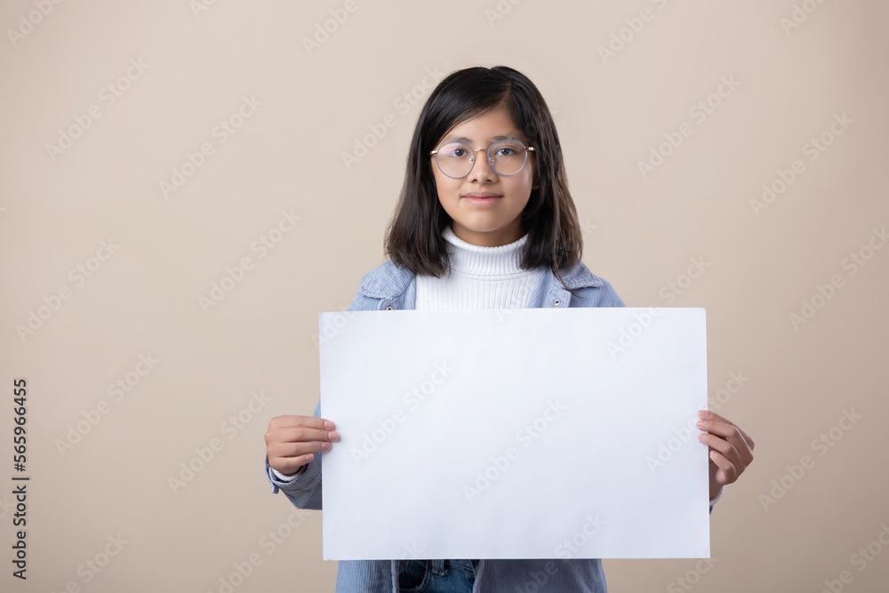 Mexican young girl holding poster, international woman's day Mexican young girl holding poster, international woman's day