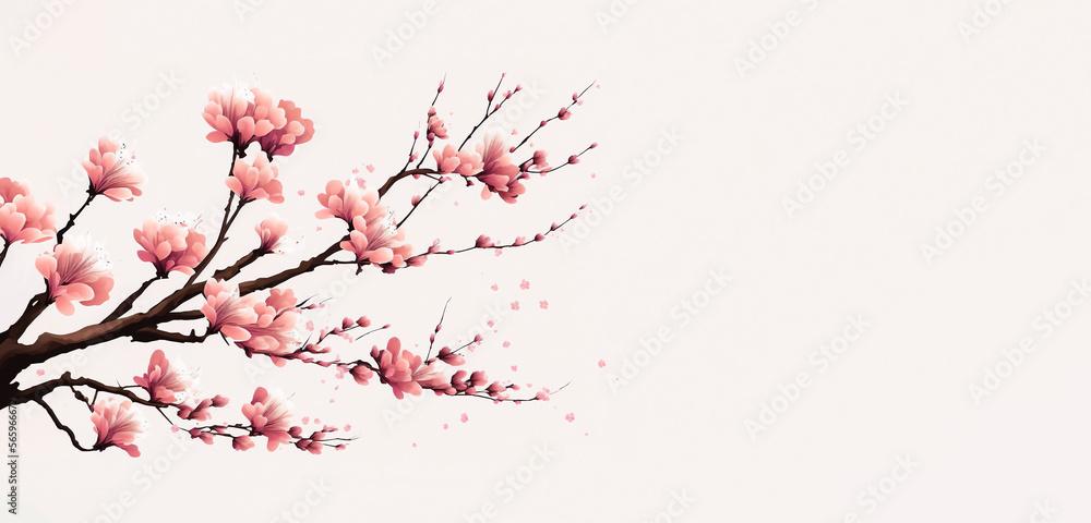 Abstract drawn blooming sakura on a pink background. Cherry blossom. Generative AI