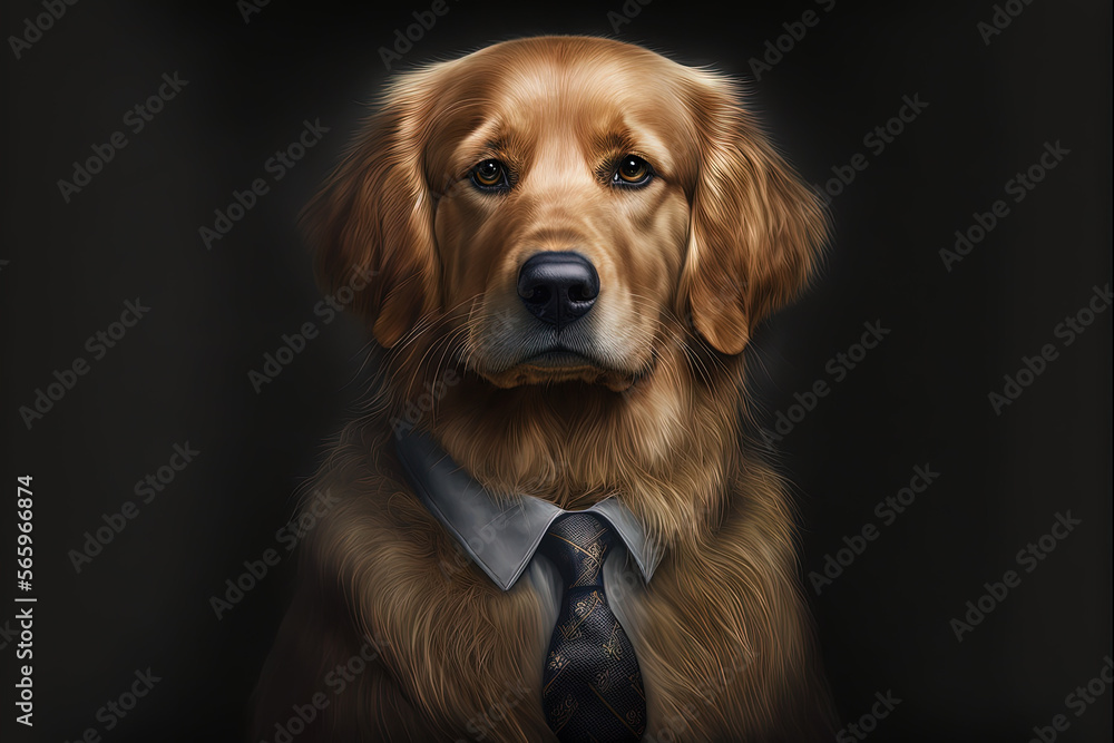 Portrait of a dog dressed in a formal business suit, generative ai