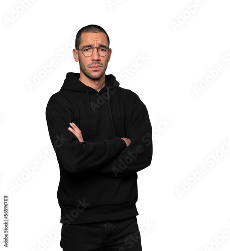 Hesitant young man looking gesture