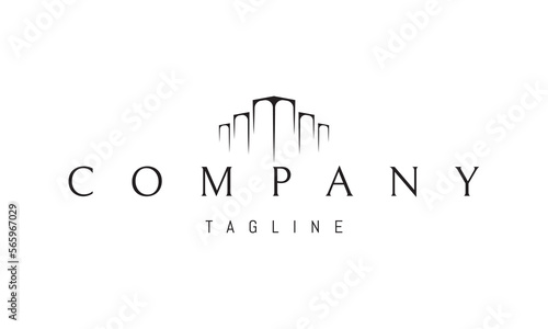 Vector logo on which an abstract image of huge cubic columns.