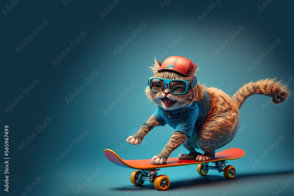 Funky cool cat skateboard,isolated on blue background, Generative AI
Funky cool cat skateboard,isolated on blue background, Generative AI