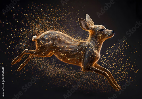 3d render fawn running on the stars